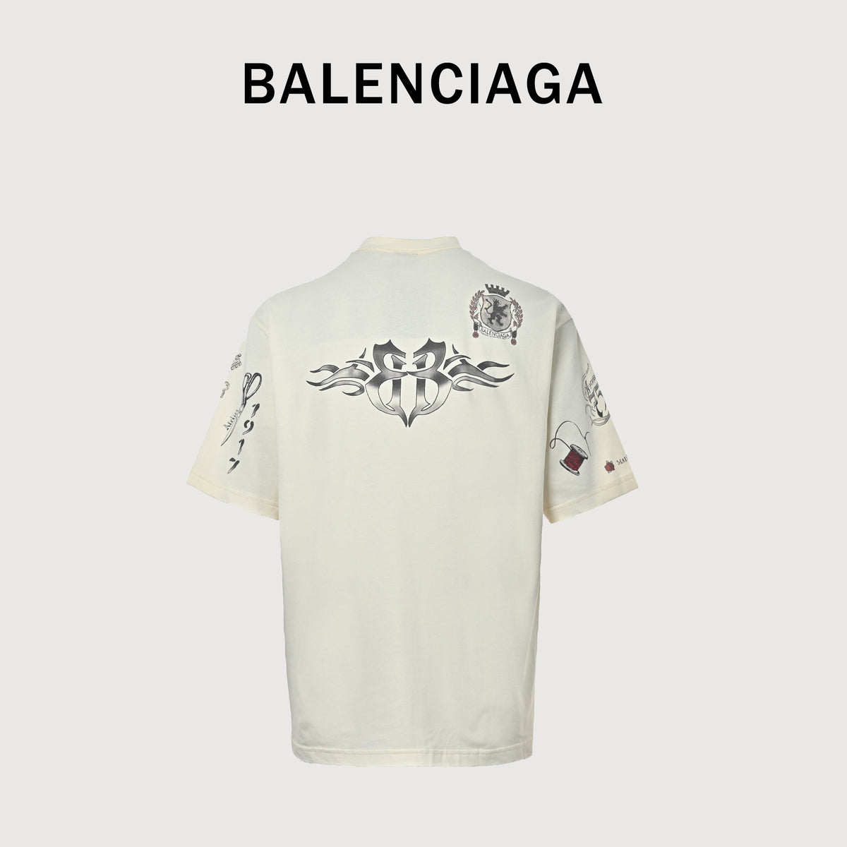 Balenciaga 1917 Rose Tattoo Print Short Sleeve T-Shirt