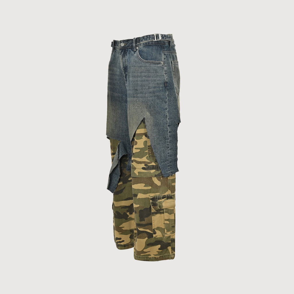 Project G/R Faux Two-Piece Camo Splice Wide-Leg Jeans  SG7001227