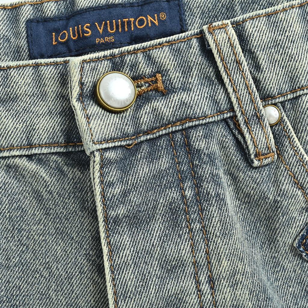 Louis Vuitton LV Leather Badge Denim Long-Sleeve Shirt 2026
