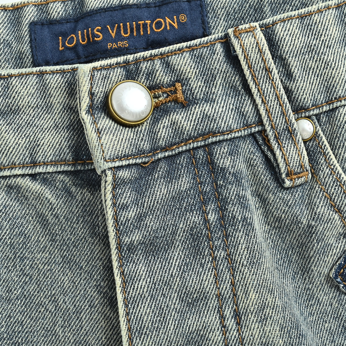 Louis Vuitton LV Leather Badge Denim Long-Sleeve Shirt 2026