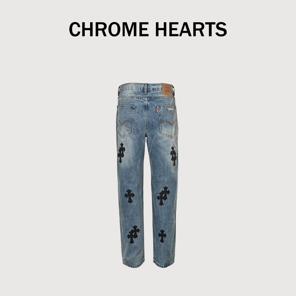 Chrome Hearts CH Couture Cross Leather-Patch Washed Jeans 2026 XM5600829