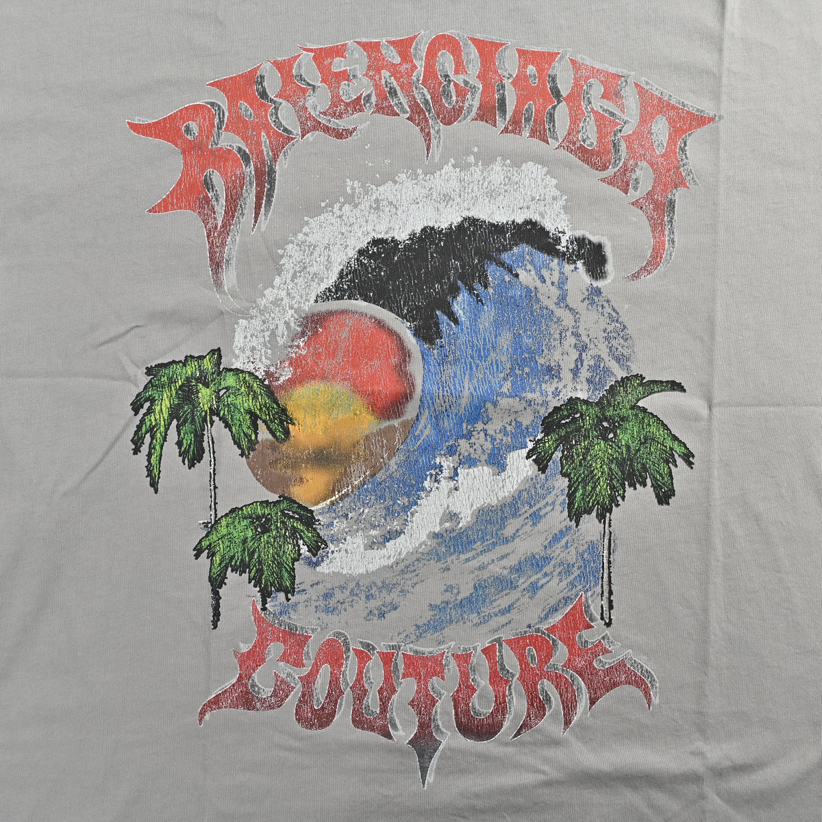 Balenciaga 26SS Palm Wave Surf Print Short Sleeve T-Shirt – Grey HH3200519