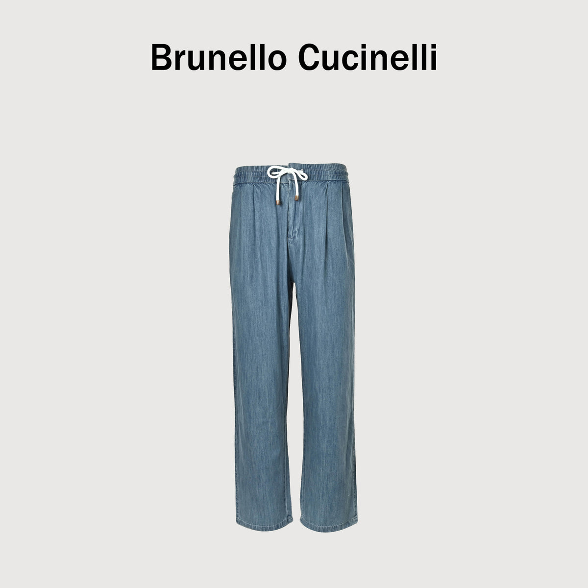 Brunello Cucinelli Washed Cotton Drawstring Double-Pleat Relaxed Jeans – Dusty Blue HY4800731