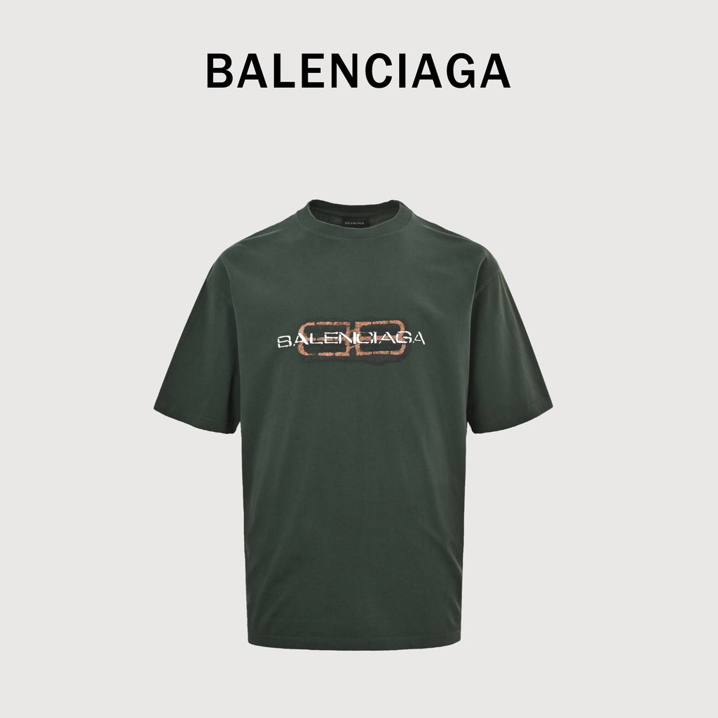 Balenciaga BLCG BB Icon Print Washed Short Sleeve T-Shirt – Dark Green NP2400108