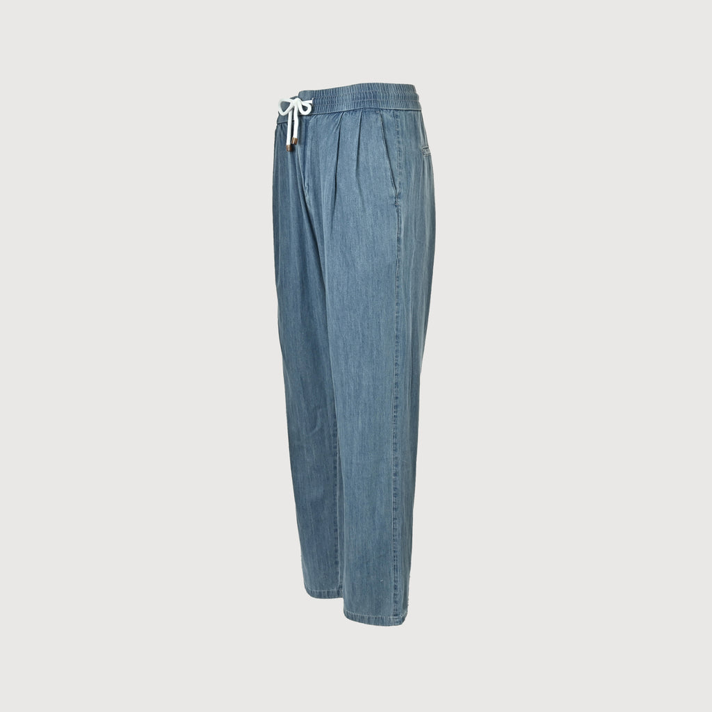 Brunello Cucinelli Washed Cotton Drawstring Double-Pleat Relaxed Jeans – Dusty Blue HY4800731