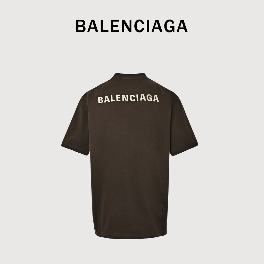 Balenciaga 26SS Slogan Embroidered Letter Short Sleeve T-Shirt – Espresso HH3000622
