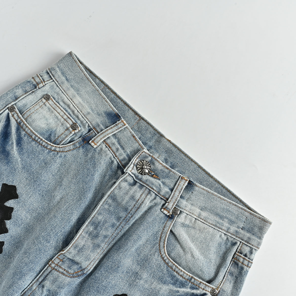 Chrome Hearts CH Couture Cross Leather-Patch Washed Jeans 2026 XM5600829