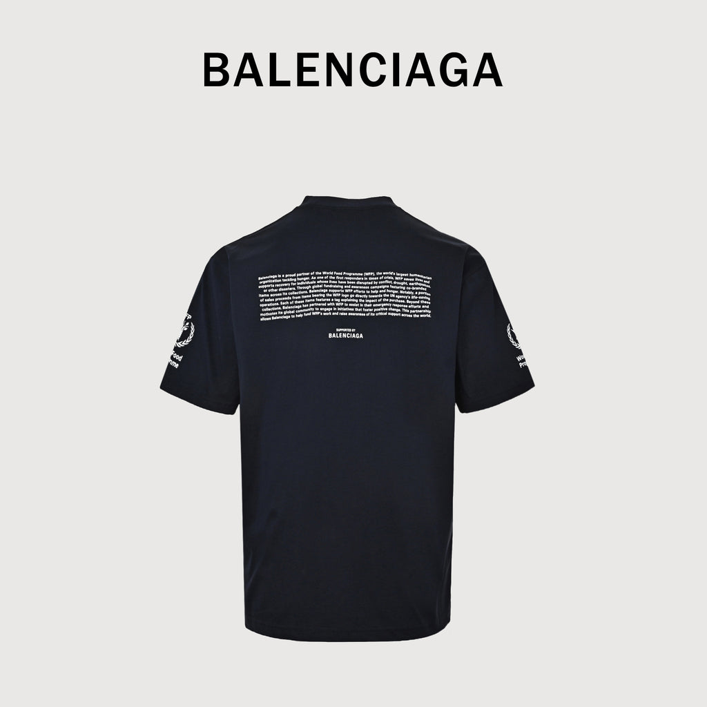 Balenciaga x WFP White Letter Print Short Sleeve T-Shirt – Black YS2800617
