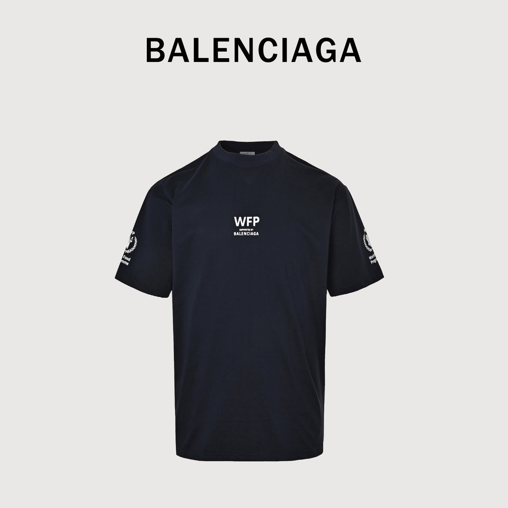 Balenciaga x WFP White Letter Print Short Sleeve T-Shirt – Black YS2800617