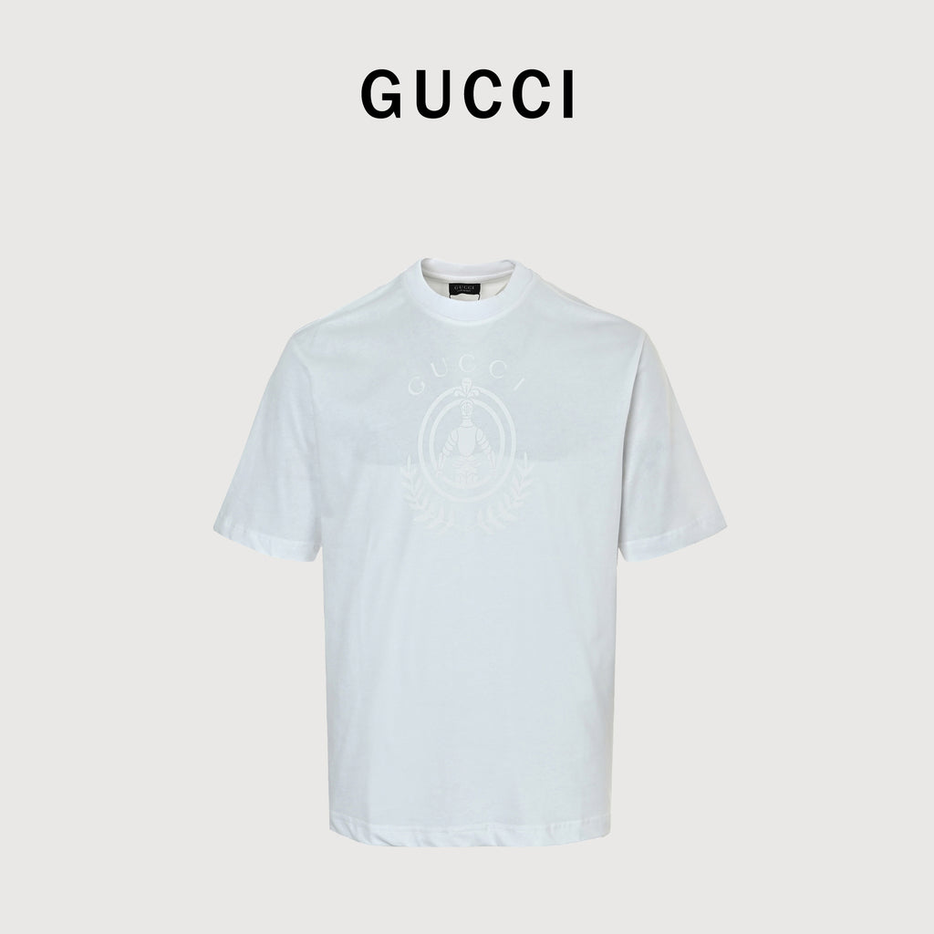 Gucci 26SS Wheat Laurel Crest Badge Print Short Sleeve T-Shirt – white DK2400808-ICE
