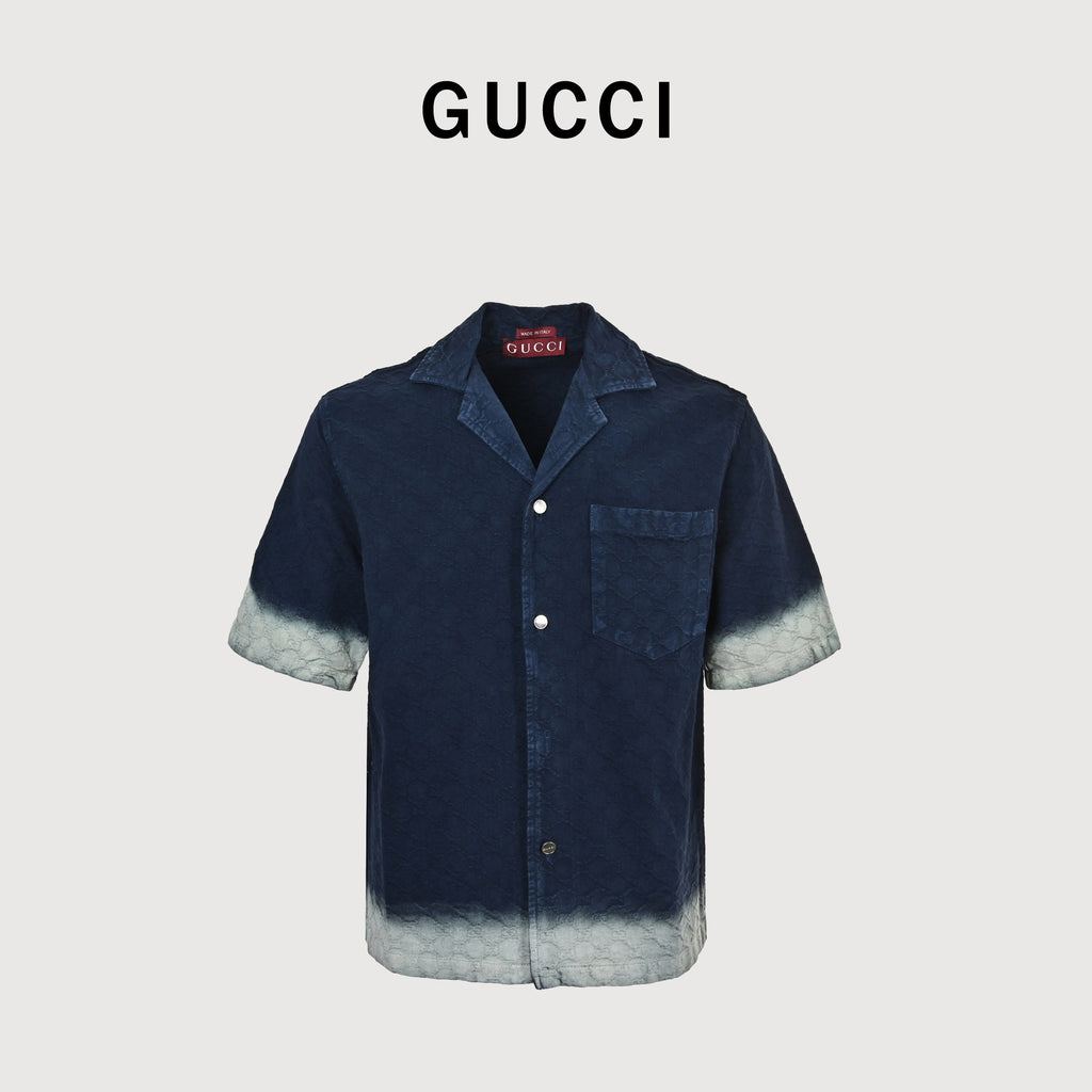 Gucci GG Jacquard Gradient Denim Short Sleeve Shirt – Indigo  SG5800412