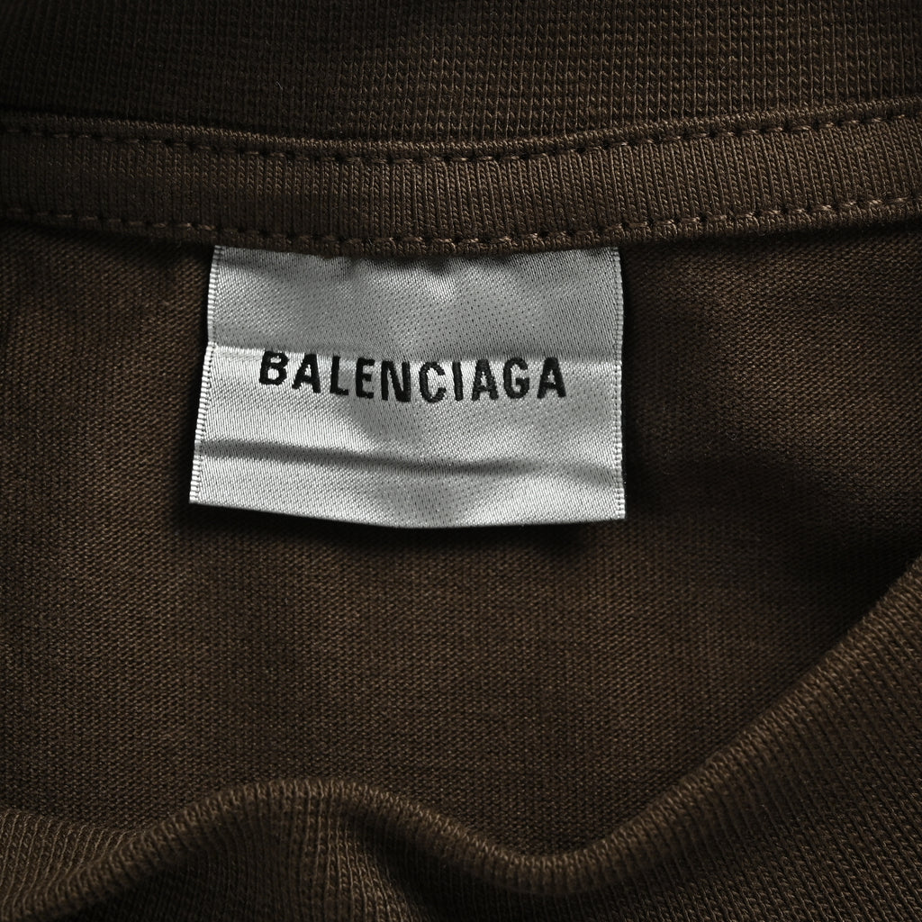 Balenciaga 26SS Slogan Embroidered Letter Short Sleeve T-Shirt – Espresso HH3000622