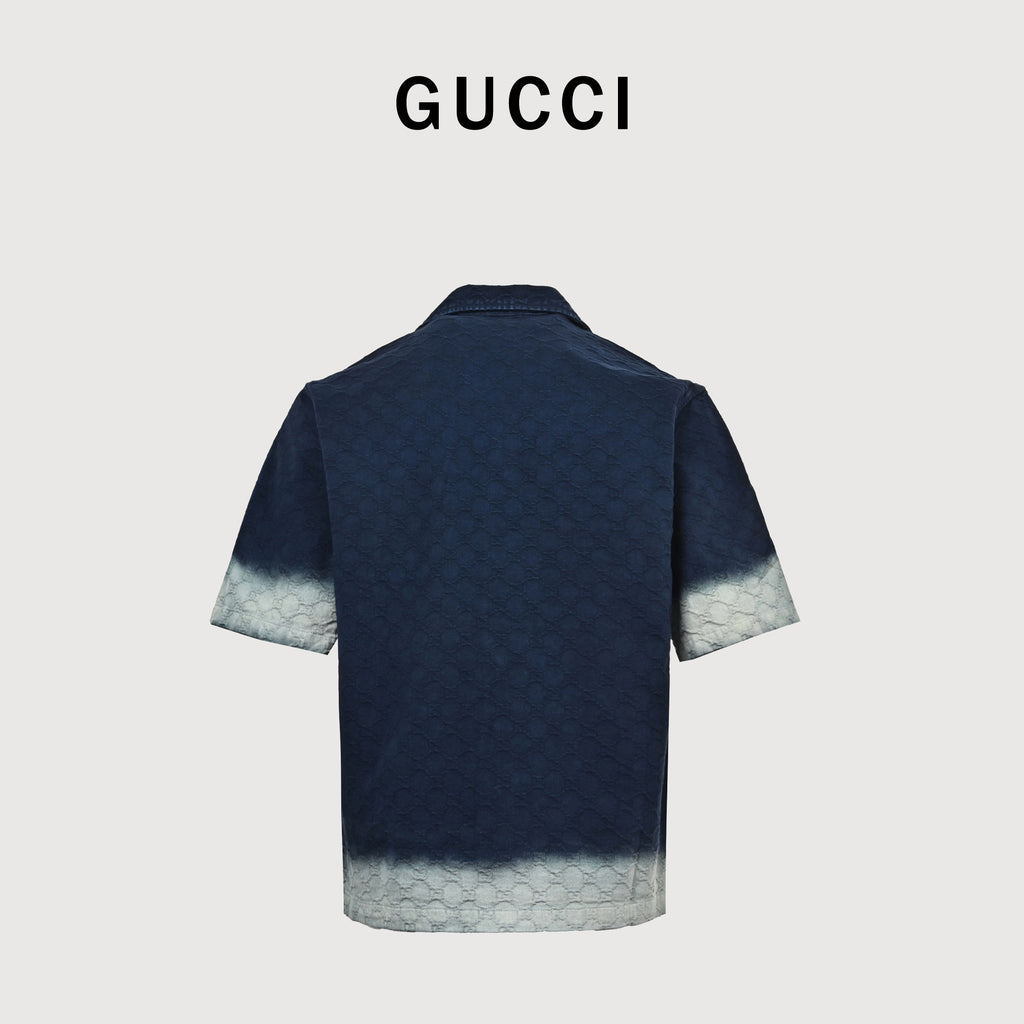Gucci GG Jacquard Gradient Denim Short Sleeve Shirt – Indigo  SG5800412