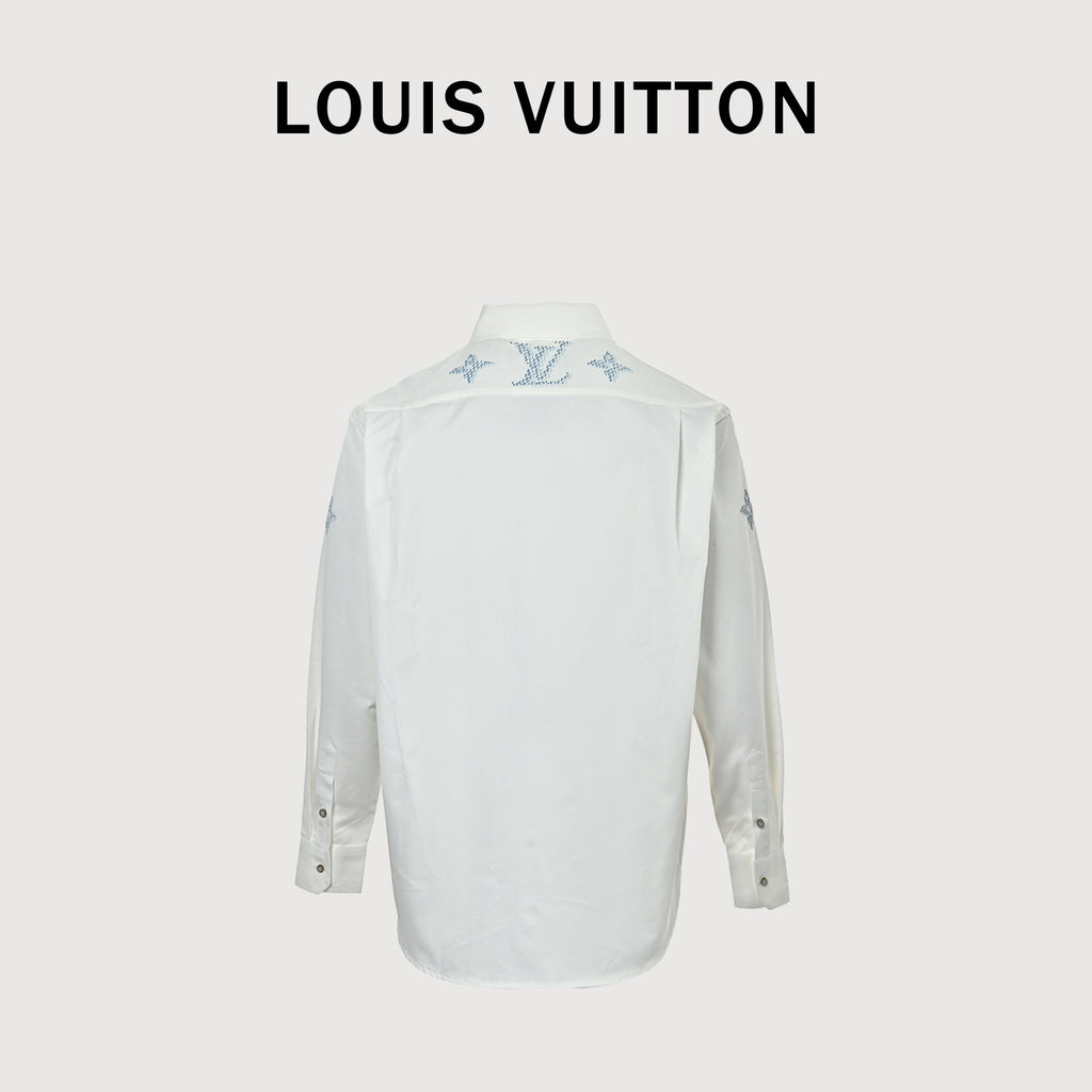 Louis Vuitton LV 26SS Tonal Monogram Rhinestone Relaxed Long-Sleeve Shirt 2026  SG5800819