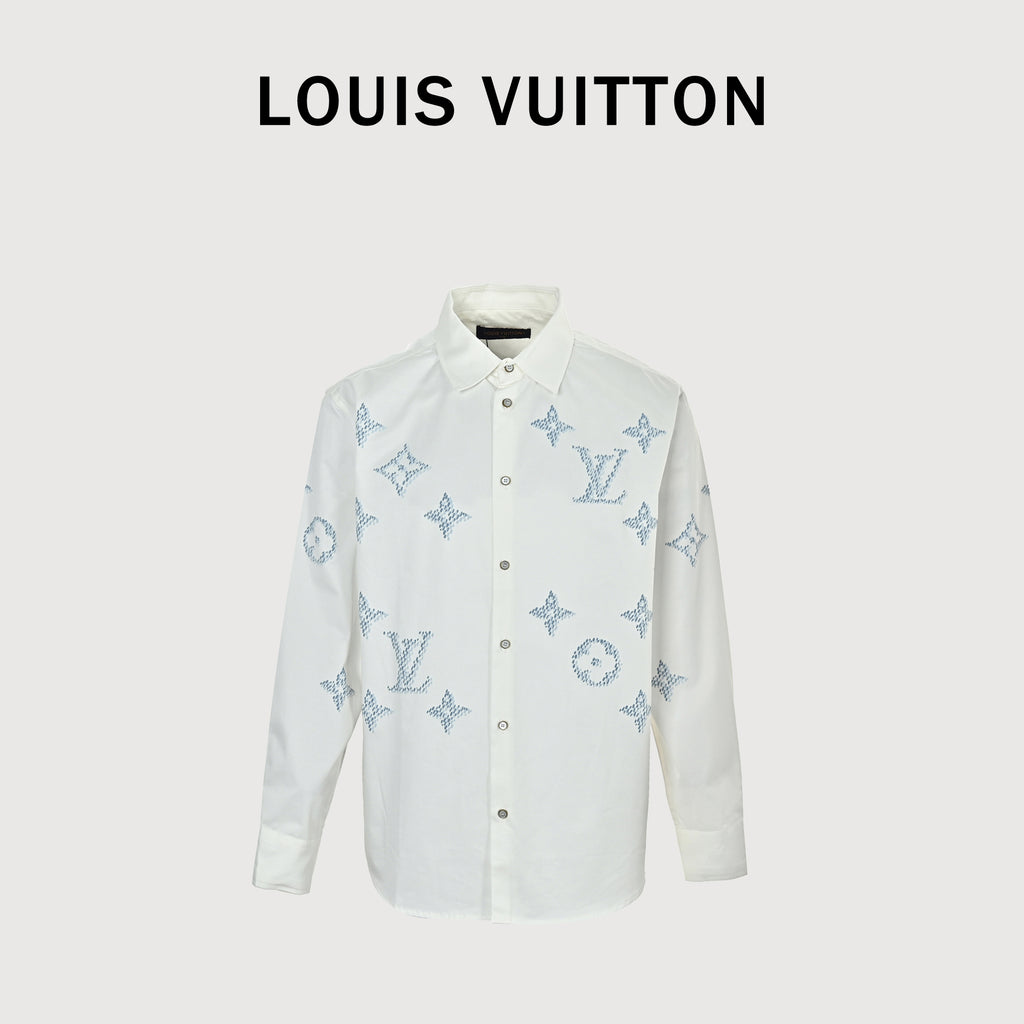Louis Vuitton LV 26SS Tonal Monogram Rhinestone Relaxed Long-Sleeve Shirt 2026  SG5800819