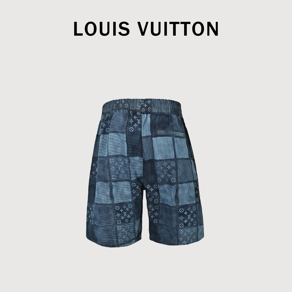 Louis Vuitton 2026SS Pixel Checkerboard LV Monogram Denim Shorts – Multi-Blue R3800716