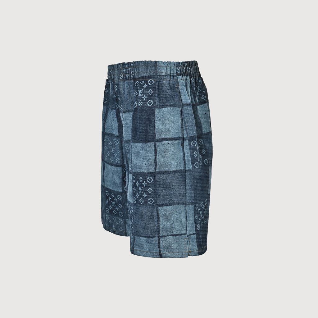 Louis Vuitton 2026SS Pixel Checkerboard LV Monogram Denim Shorts – Multi-Blue R3800716
