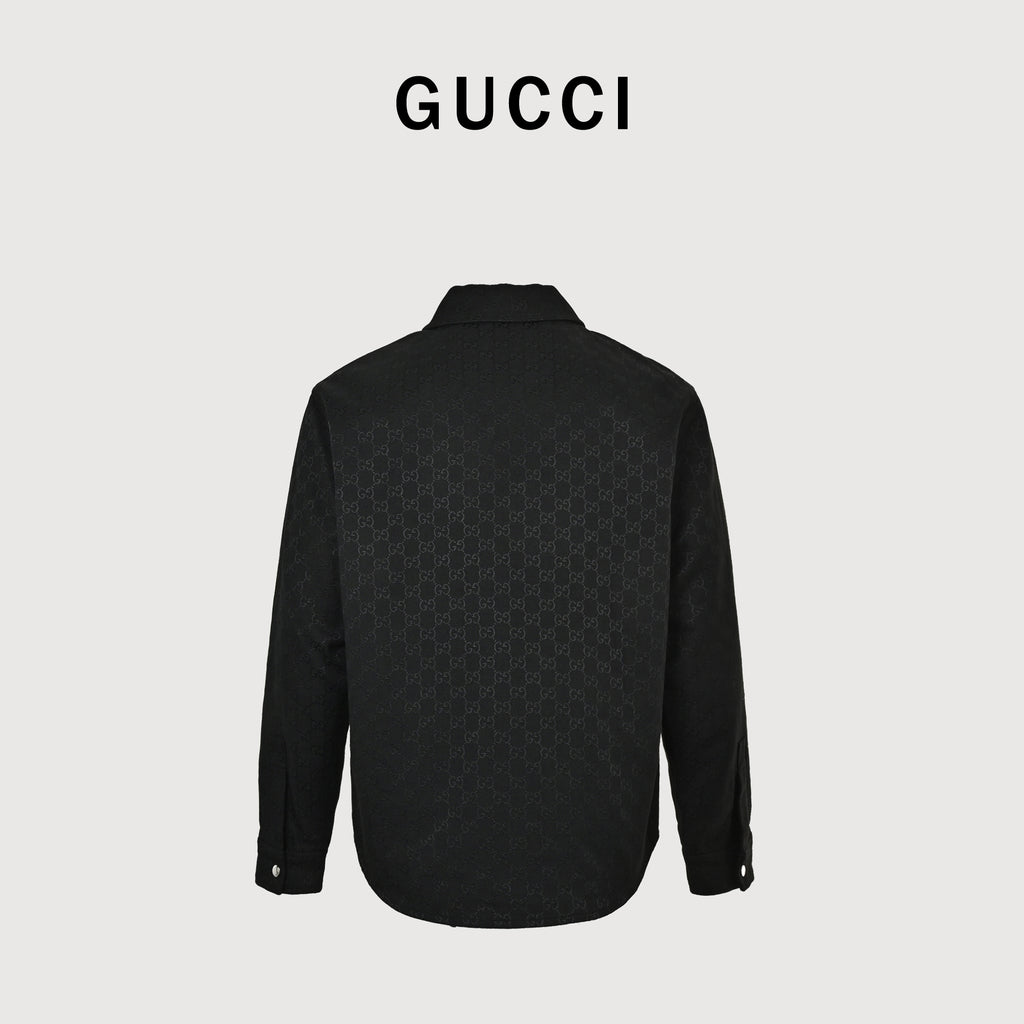 Gucci FW24 GG All-Over Jacquard Shirt-Collar Jacket — Black 787295-ZARAH-1000
