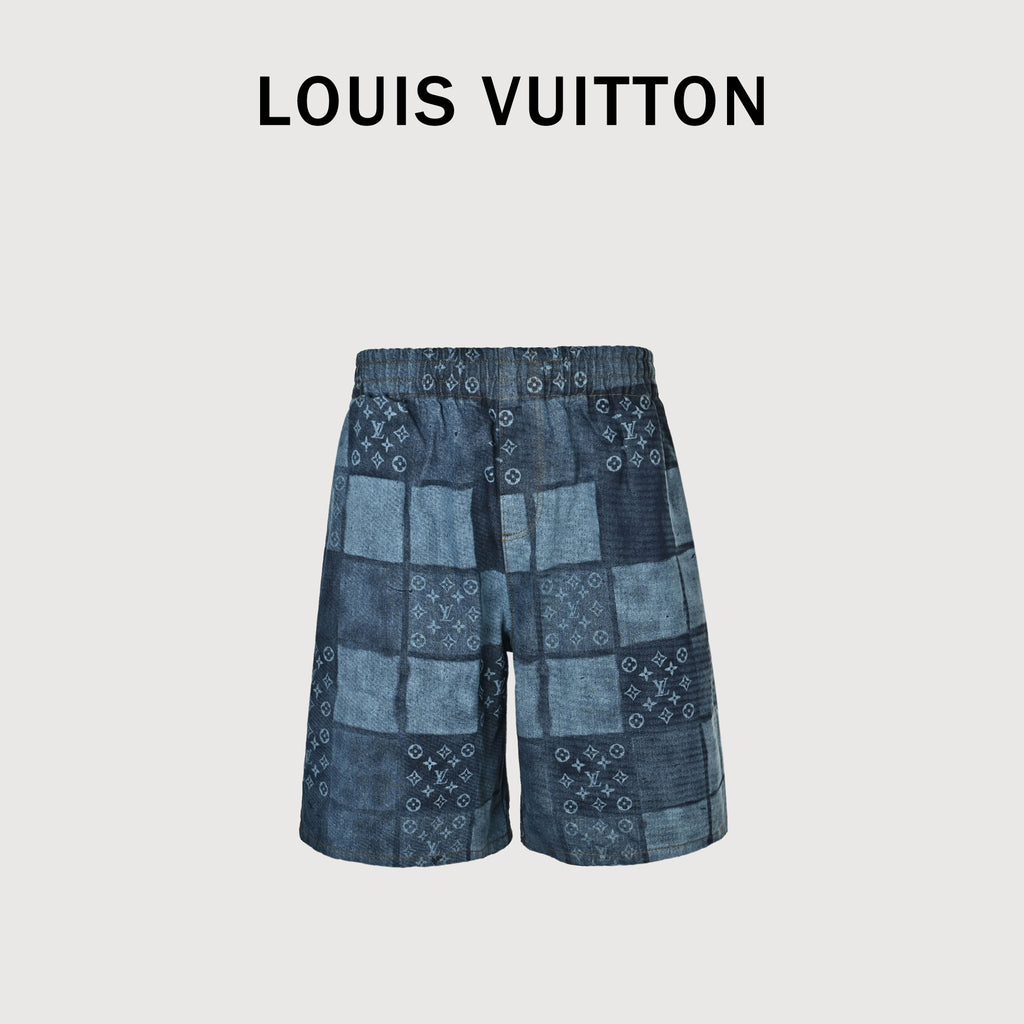 Louis Vuitton 2026SS Pixel Checkerboard LV Monogram Denim Shorts – Multi-Blue R3800716