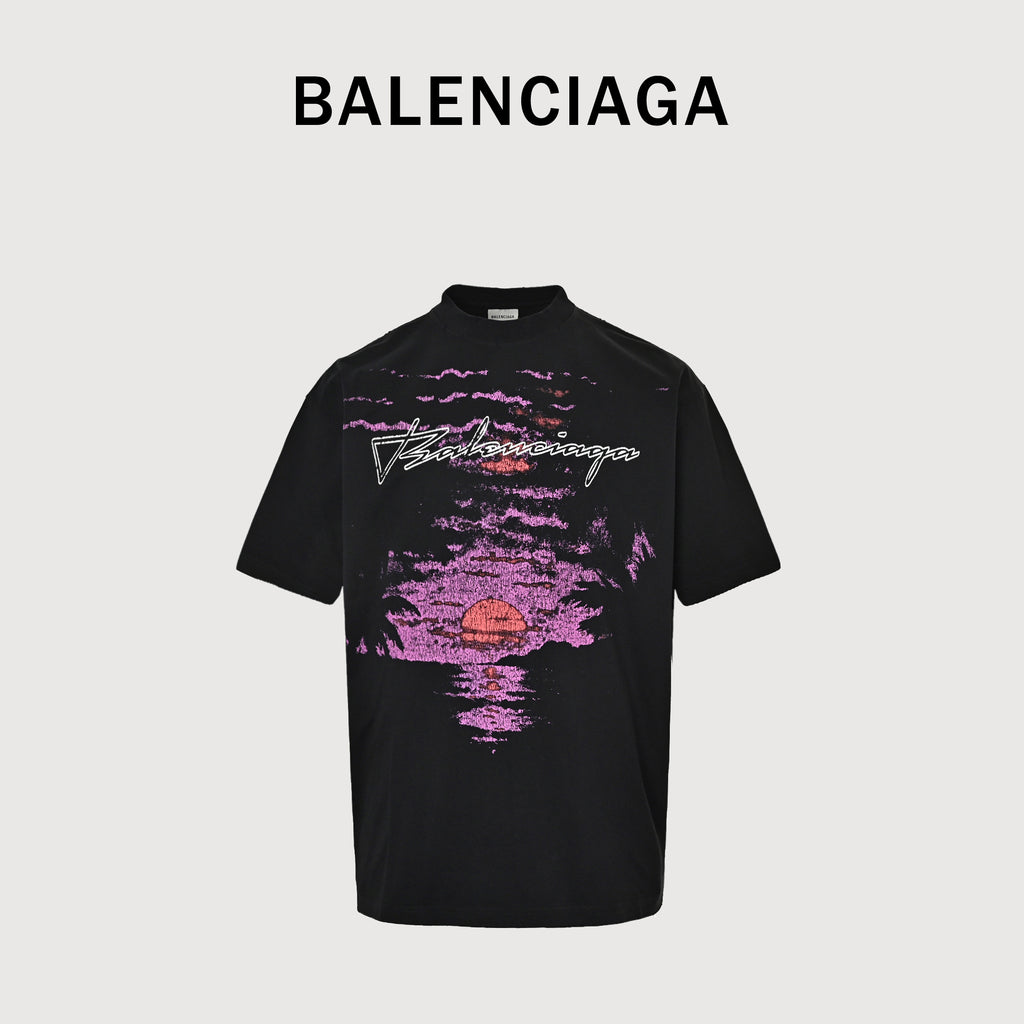 Balenciaga BLCG Hawaii Pink Sunset Print Short Sleeve T-Shirt  NP3000612