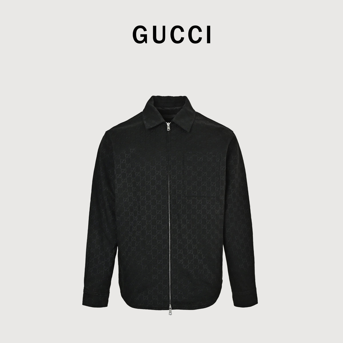 Gucci FW24 GG All-Over Jacquard Shirt-Collar Jacket — Black 787295-ZARAH-1000