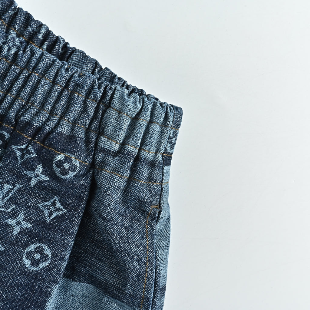 Louis Vuitton 2026SS Pixel Checkerboard LV Monogram Denim Shorts – Multi-Blue R3800716