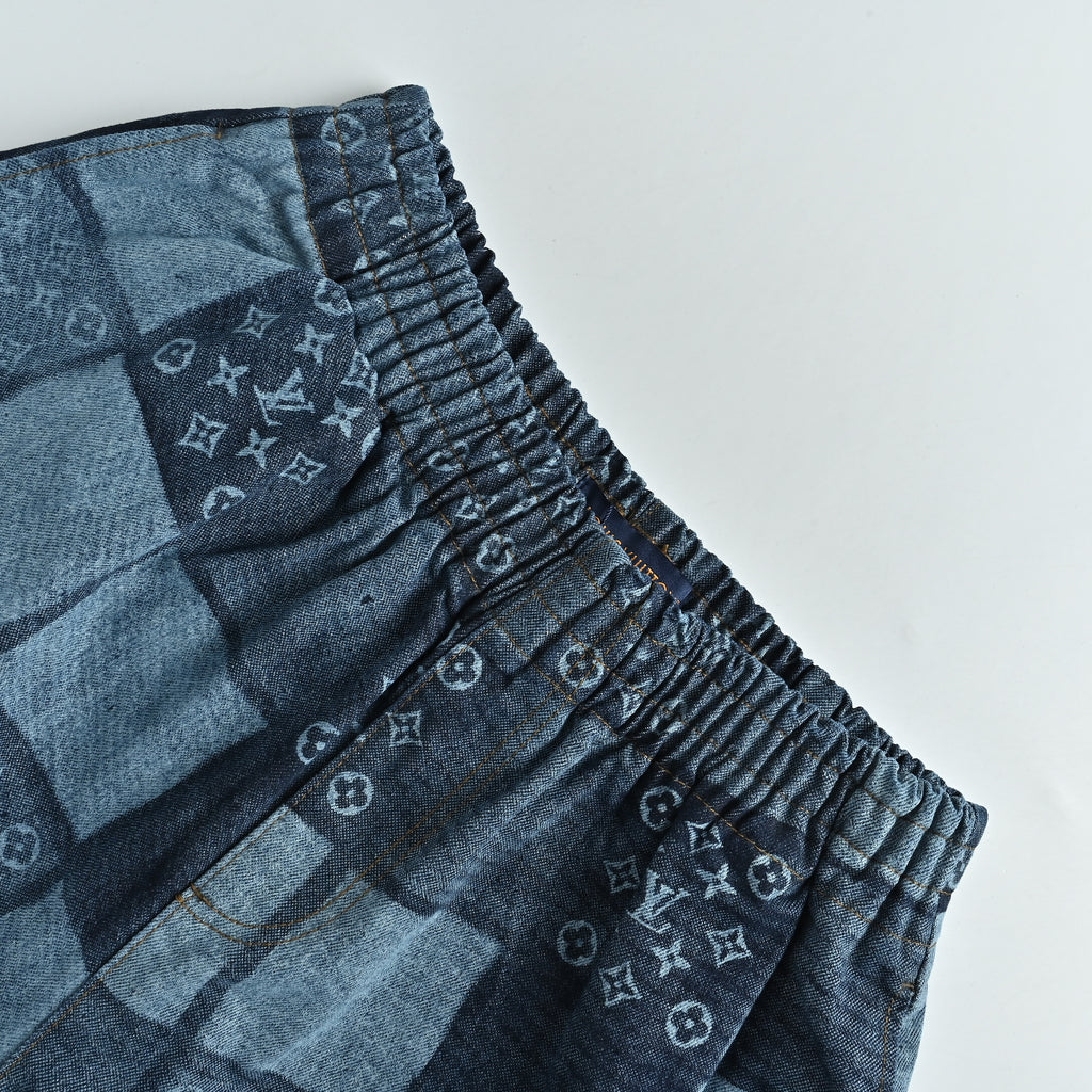 Louis Vuitton 2026SS Pixel Checkerboard LV Monogram Denim Shorts – Multi-Blue R3800716