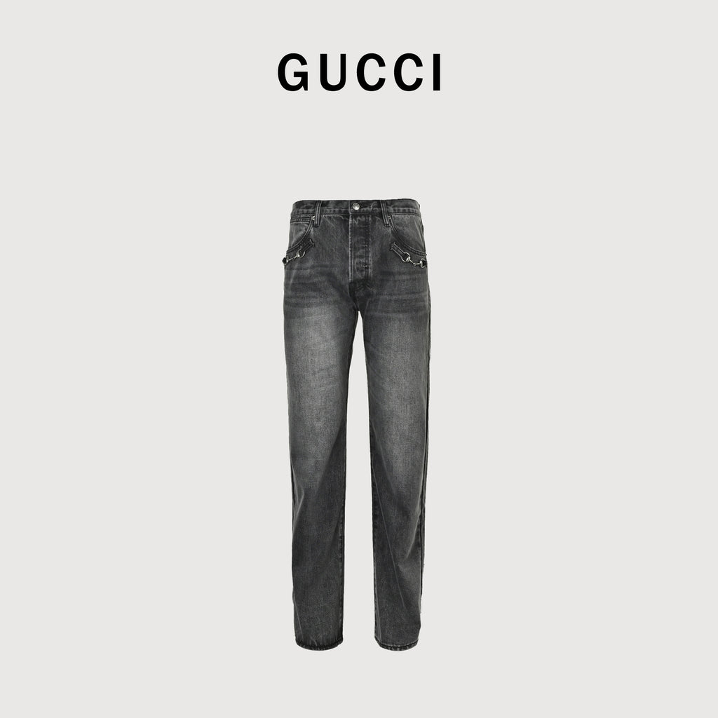 Gucci GUC Nano Lock-Clasp Denim Jeans – Washed Grey   NP6400412