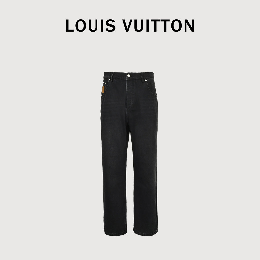Louis Vuitton 25FW Embroidered Logo Wide-Leg Jeans – Black  DK6001215