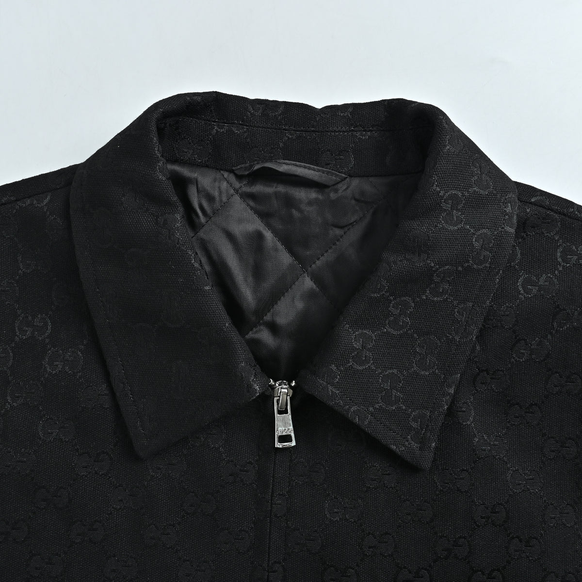 Gucci FW24 GG All-Over Jacquard Shirt-Collar Jacket — Black 787295-ZARAH-1000