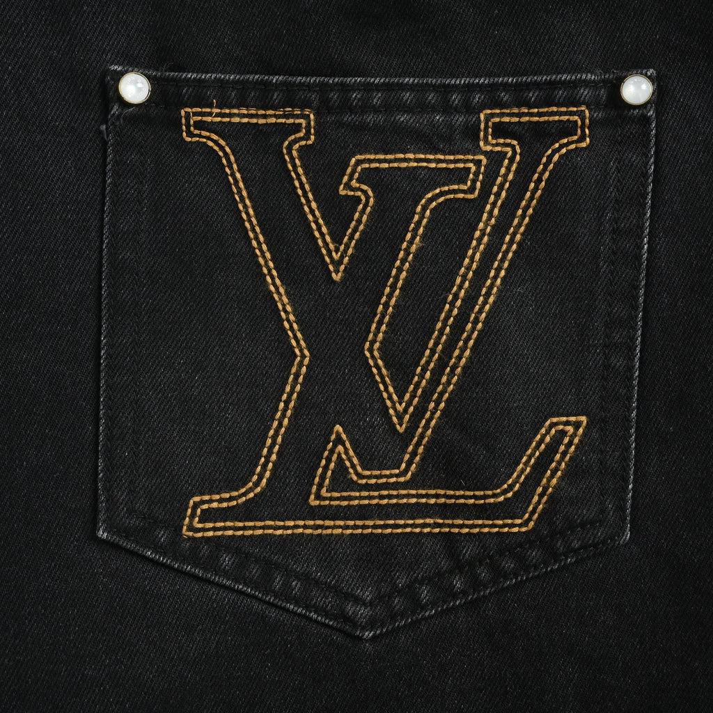 Louis Vuitton 25FW Embroidered Logo Wide-Leg Jeans – Black  DK6001215