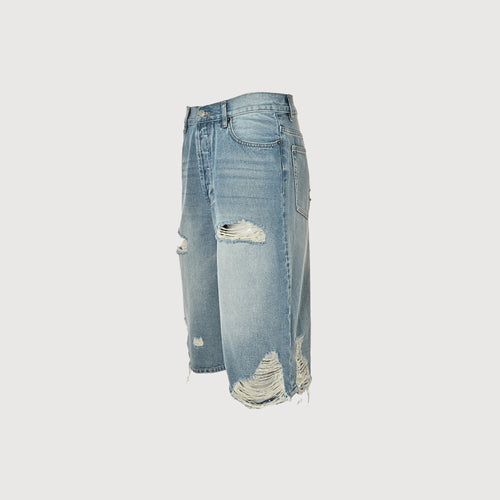 Acne Studios Destroyed Organic Cotton Below-Knee Denim Shorts – Light Blue Vintage Wash NP6000612