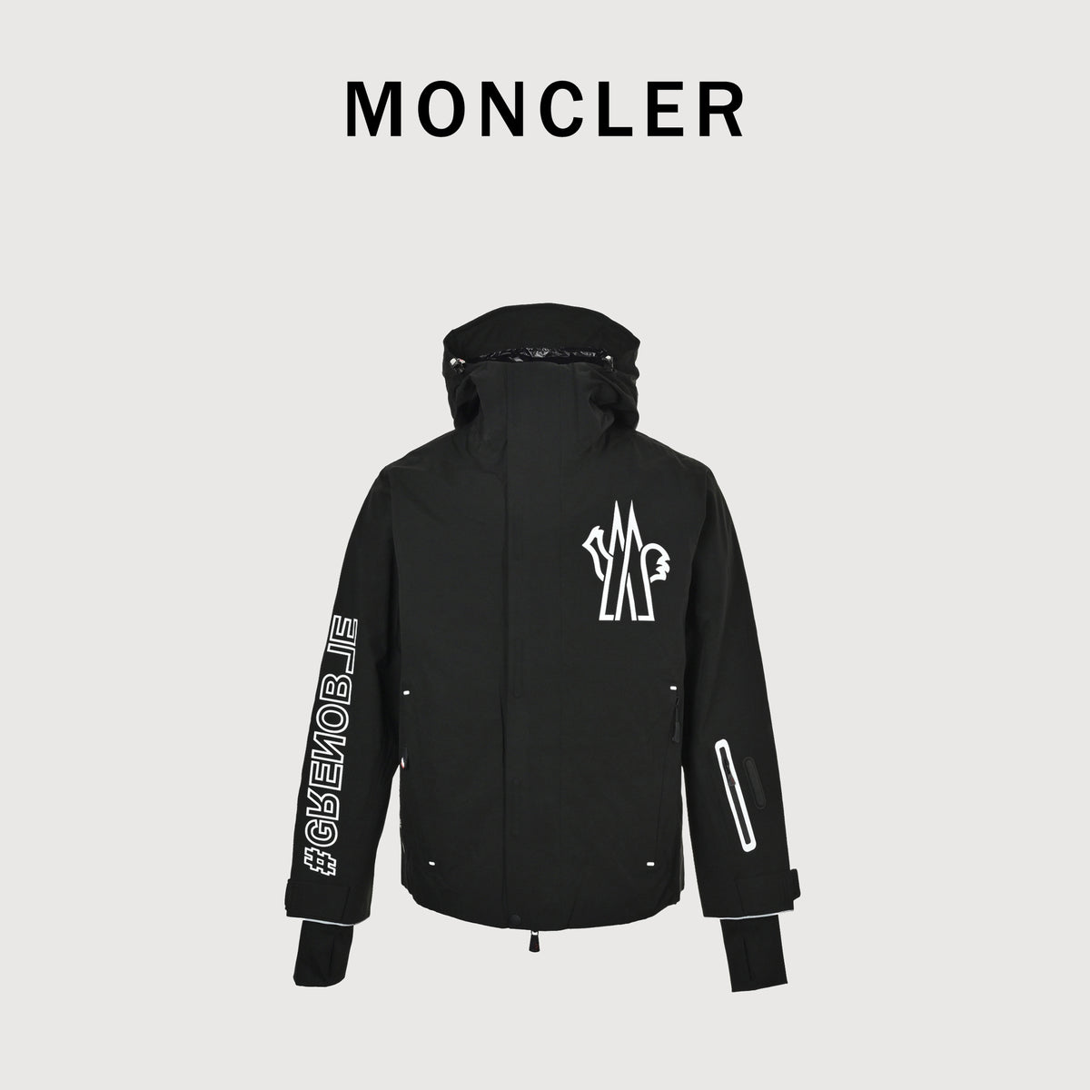 Moncler Grenoble Coordinates Letter-Print Hooded Ski Jacket — Black  1A00027549SU999