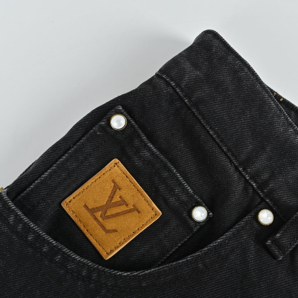 Louis Vuitton 25FW Embroidered Logo Wide-Leg Jeans – Black  DK6001215