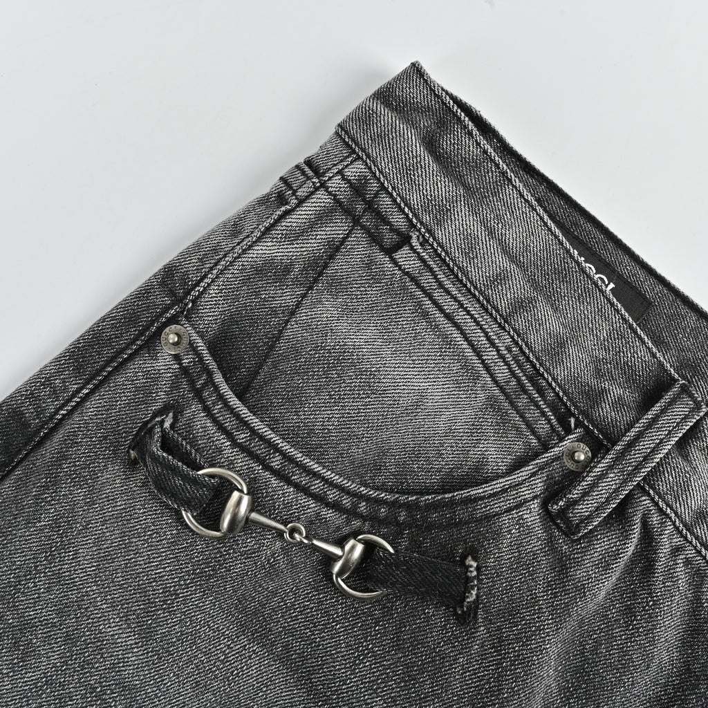 Gucci GUC Nano Lock-Clasp Denim Jeans – Washed Grey   NP6400412