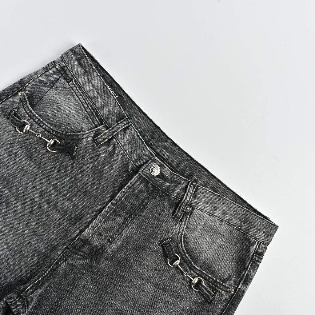 Gucci GUC Nano Lock-Clasp Denim Jeans – Washed Grey   NP6400412