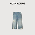 Acne Studios Destroyed Organic Cotton Below-Knee Denim Shorts – Light Blue Vintage Wash NP6000612