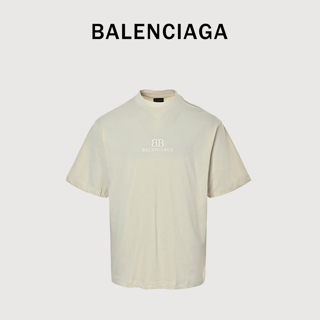 Balenciaga BLCG Chest BB Embroidered Short Sleeve T-Shirt – Cream NP2400602-CRM