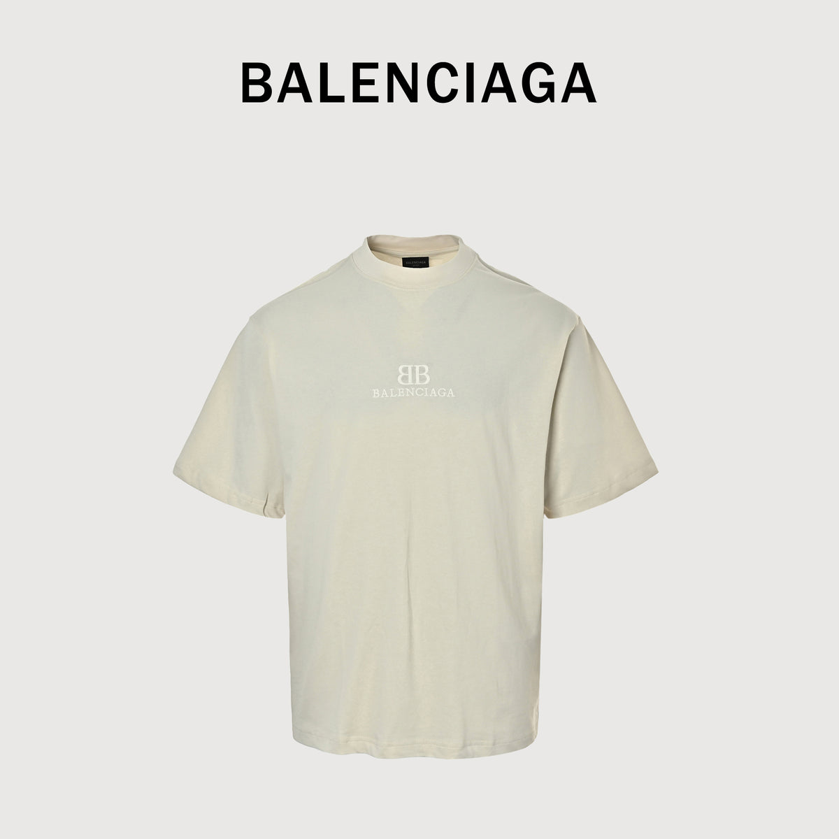 Balenciaga BLCG Chest BB Embroidered Short Sleeve T-Shirt – Cream NP2400602-CRM