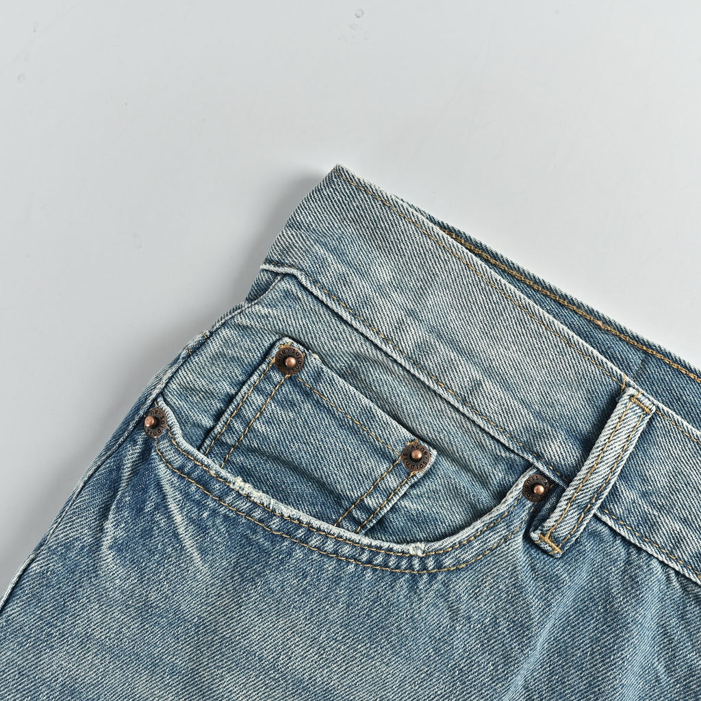 Acne Studios Destroyed Organic Cotton Below-Knee Denim Shorts – Light Blue Vintage Wash NP6000612