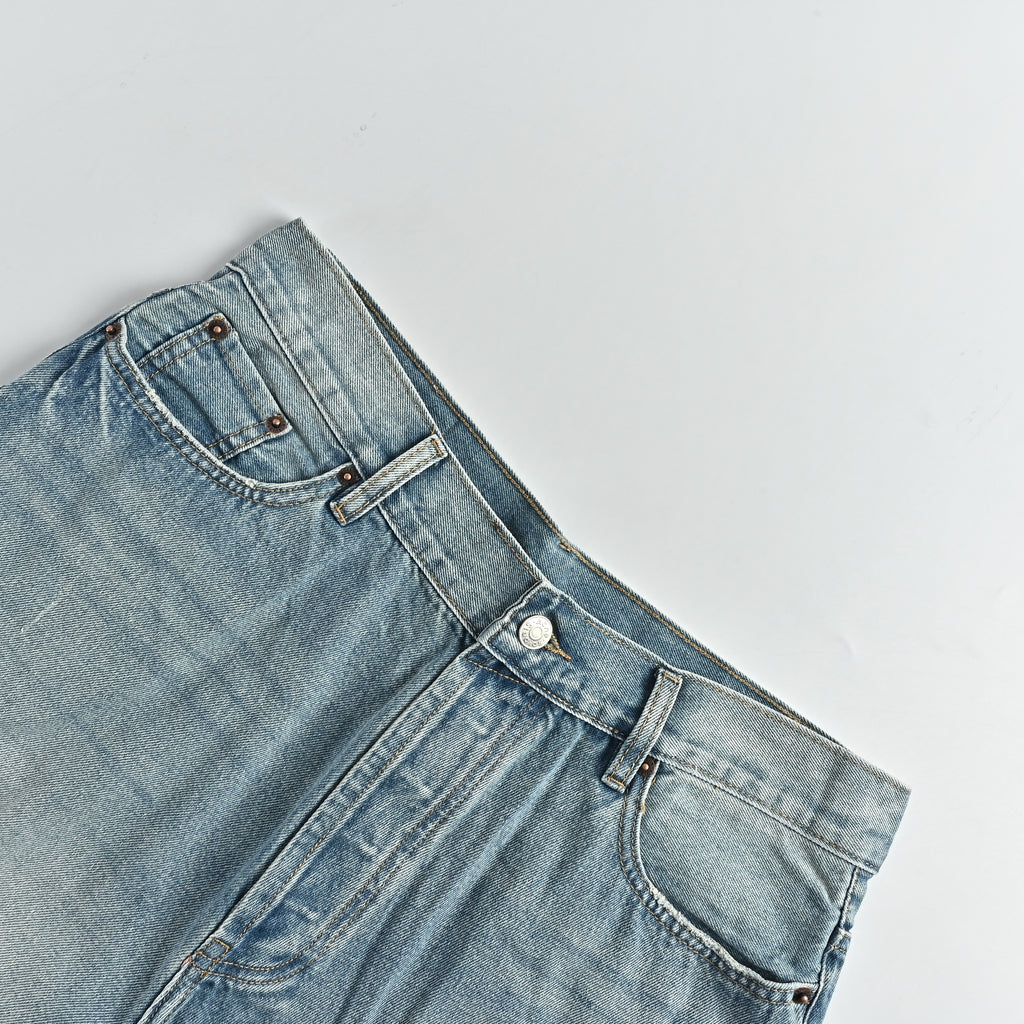 Acne Studios Destroyed Organic Cotton Below-Knee Denim Shorts – Light Blue Vintage Wash NP6000612