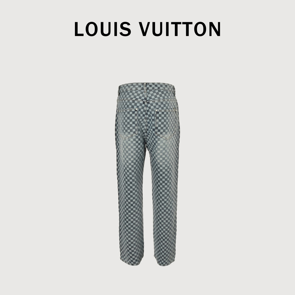 Louis Vuitton 25FW Damier Checkerboard Jacquard Jeans – Grey  DK5201011
