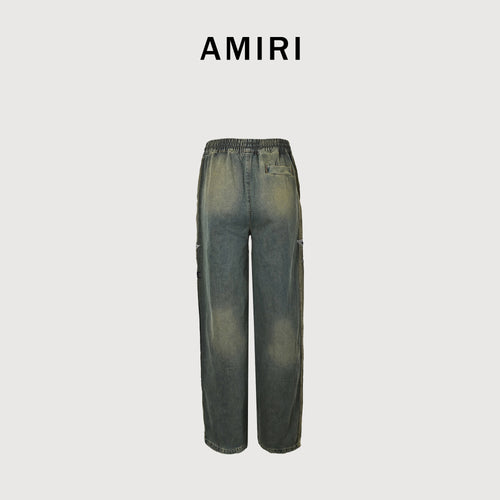 AMIRI Five-Star Embroidered Vintage Wash Wide-Leg Jeans – Olive GreenAMBMJE1037