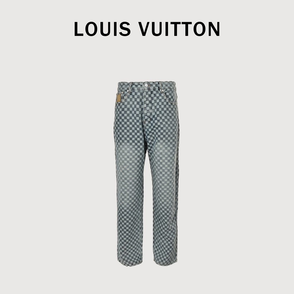Louis Vuitton 25FW Damier Checkerboard Jacquard Jeans – Grey  DK5201011