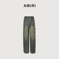AMIRI Five-Star Embroidered Vintage Wash Wide-Leg Jeans – Olive GreenAMBMJE1037