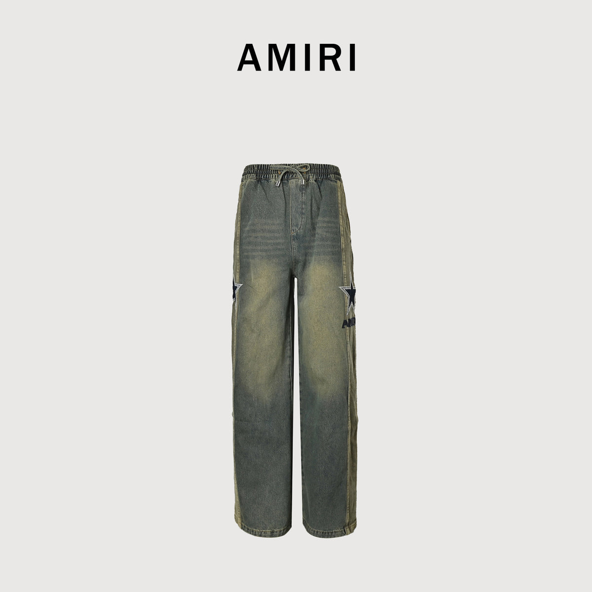 AMIRI Five-Star Embroidered Vintage Wash Wide-Leg Jeans – Olive GreenAMBMJE1037