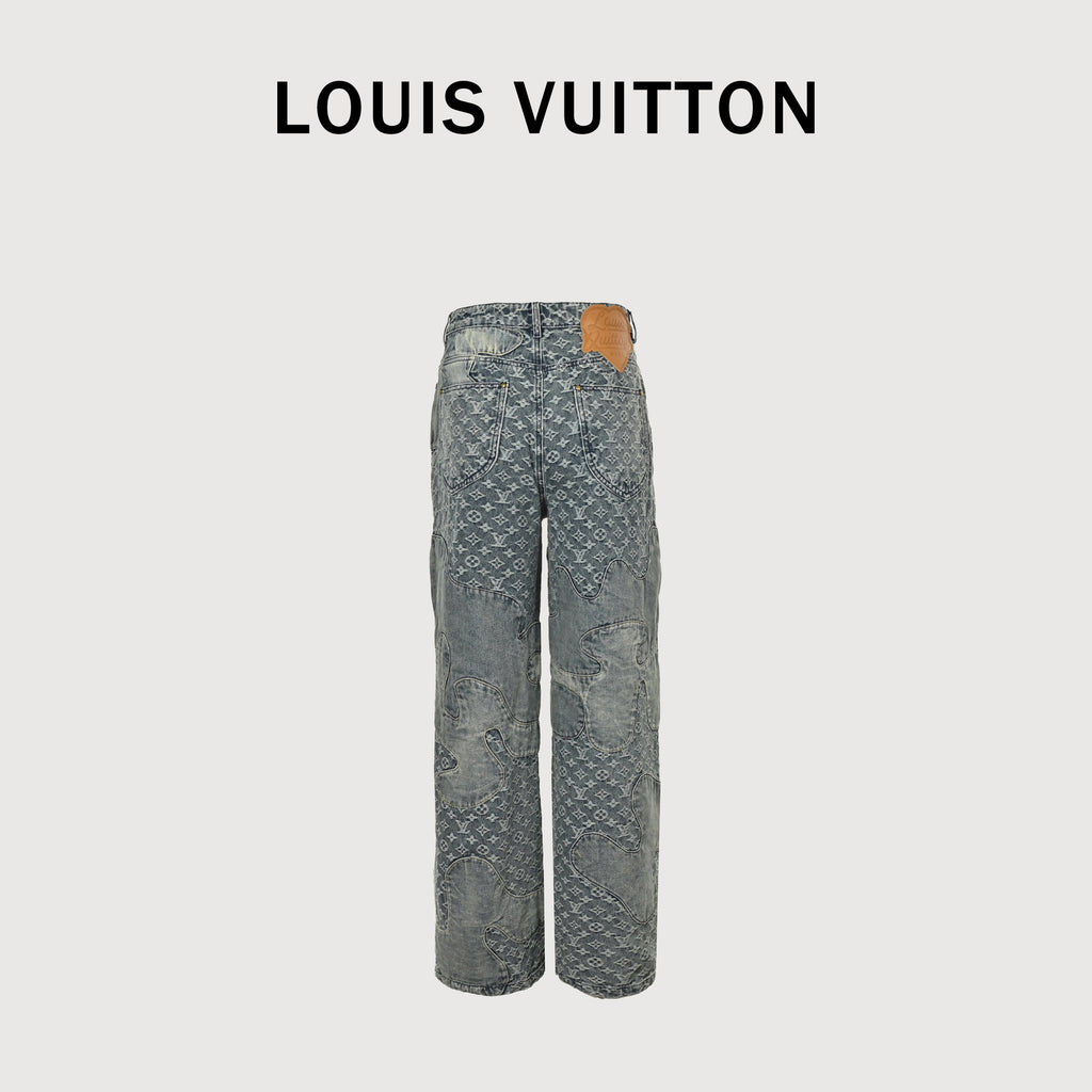 Louis Vuitton × Nigo Heart Leather Patch Wide-Leg Jeans – Grey Monogram  TS90000119