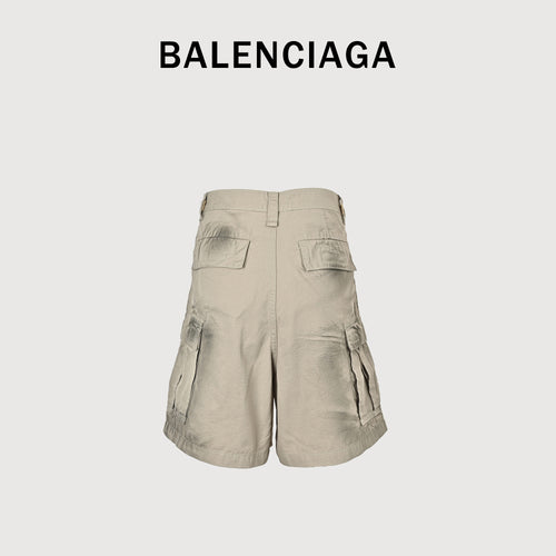Balenciaga 24SS Hand-Painted Dirty Plaid Cargo Denim Shorts SG4600514