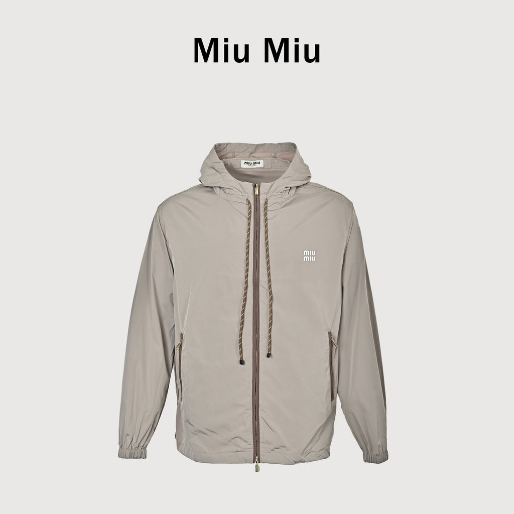 Miu Miu Early Autumn Rope-Detail Sun-Protection Shell Jacket – Greige XM6000819