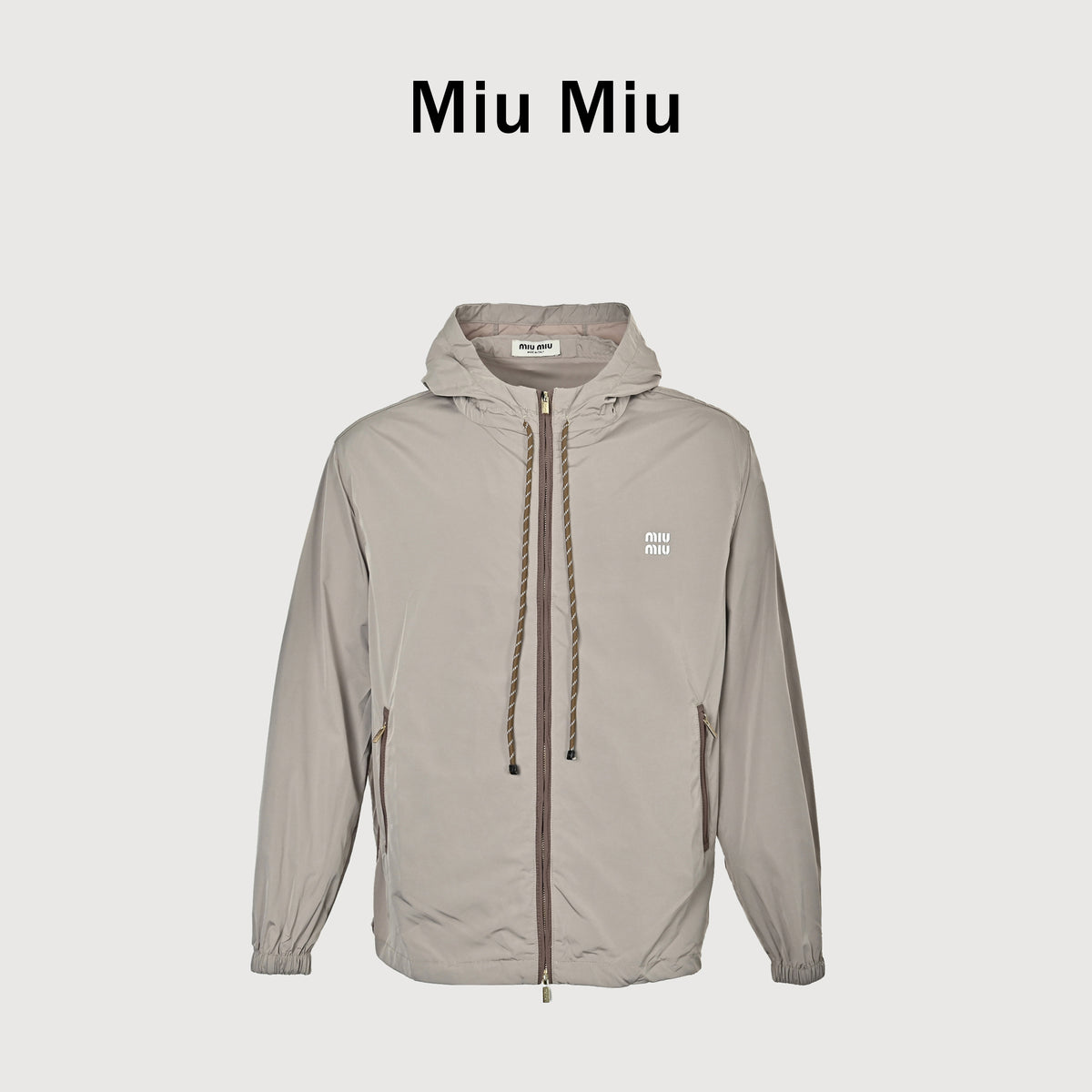 Miu Miu Early Autumn Rope-Detail Sun-Protection Shell Jacket – Greige XM6000819